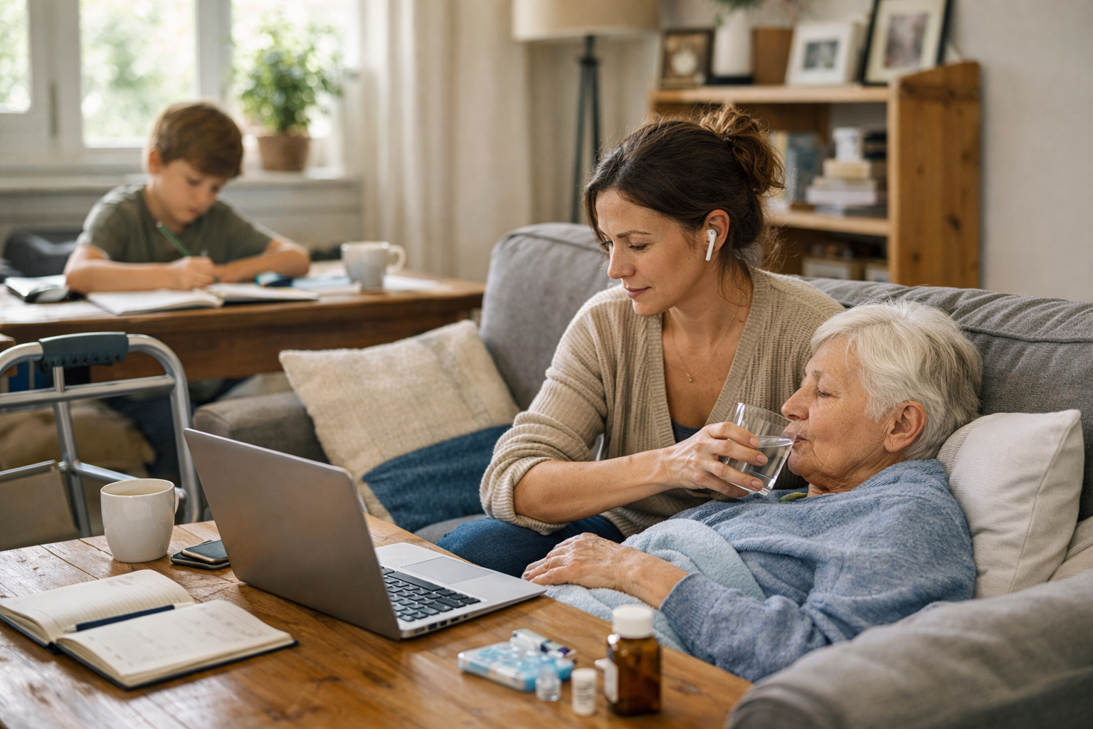 A woman and her mother and home